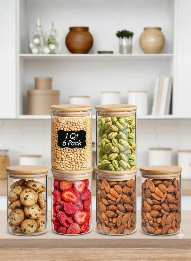 كازا كيسيرا أوعية تخزين زجاجية فاخرة بغطاء خشبي محكم  مل مجموعة من  برطمانات طعام للمطبخ والخزانة المنظمة